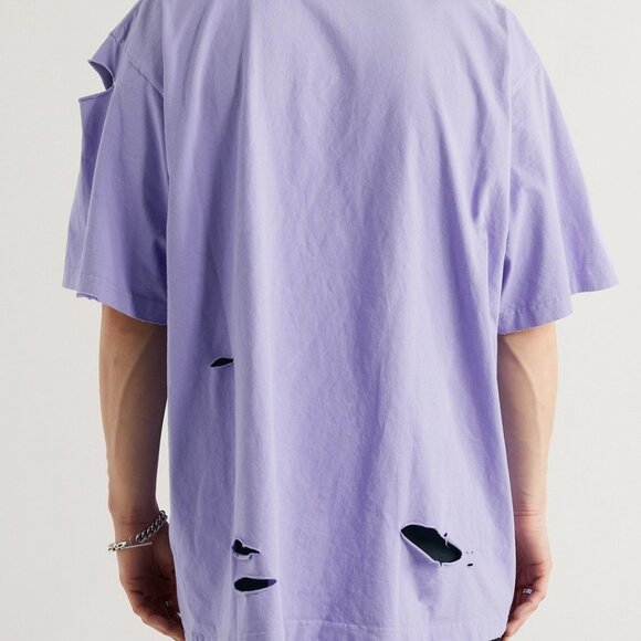 Balenciaga Oversized Distressed Logo-Print Cotton Jersey T-Shirt Purple XXS Boxy - Picture 3 of 5
